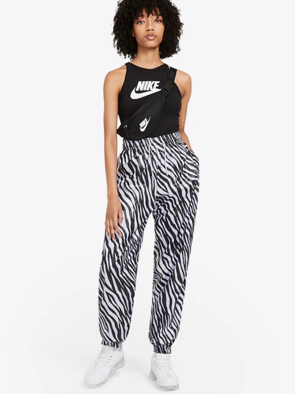 NEW Nike Black & White Zebra-Print Loose Fit Track Pants Meah Lined Size Small